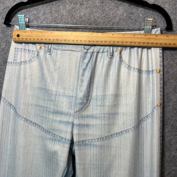 Y2K Boho Floral Bell Bottom Jeggings Stretch Faux Denim Leggings Pants Large - Picture 2 of 8